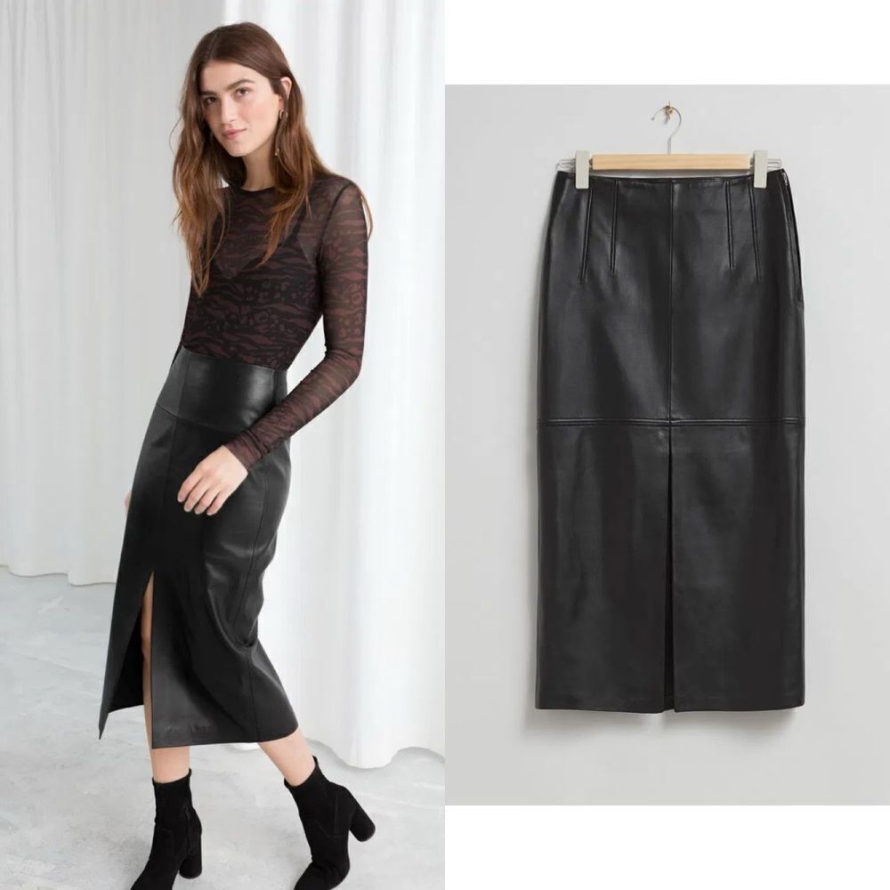 & OTHER STORIES Front Slit Genuine Leather Midi Skirt